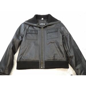 Catalini Jacket‎ Womens 2XL Black Leather Bomber Full Zip Ribbed Collar Classic